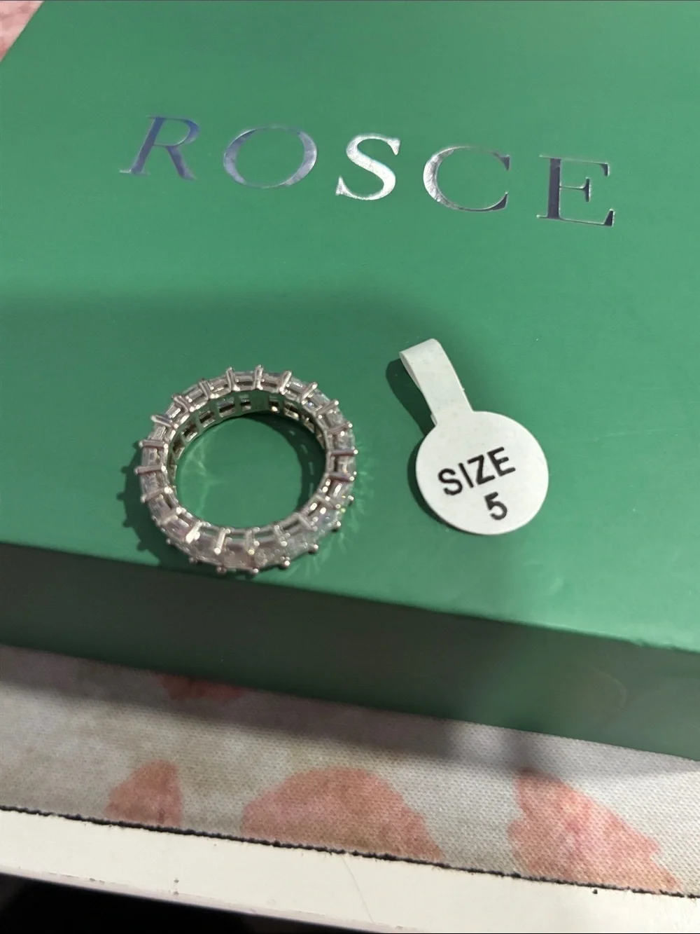 Silver Baguette-Cut Eternity Band - Pink Accent Styling